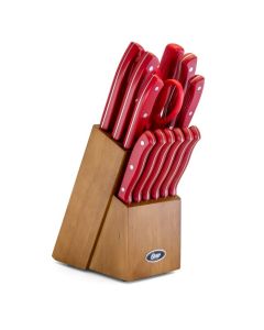 Oster Evansville 14 Piece Stainless Steel Cutlery Set with Red Handles
