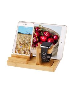 Trexonic Bamboo 4-Port Apple Watch and Iphone Charging Stand with 3 Device Slots and Pen Holder
