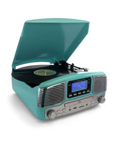 Trexonic Retro Wireless Bluetooth, Record and CD Player in Turquoise